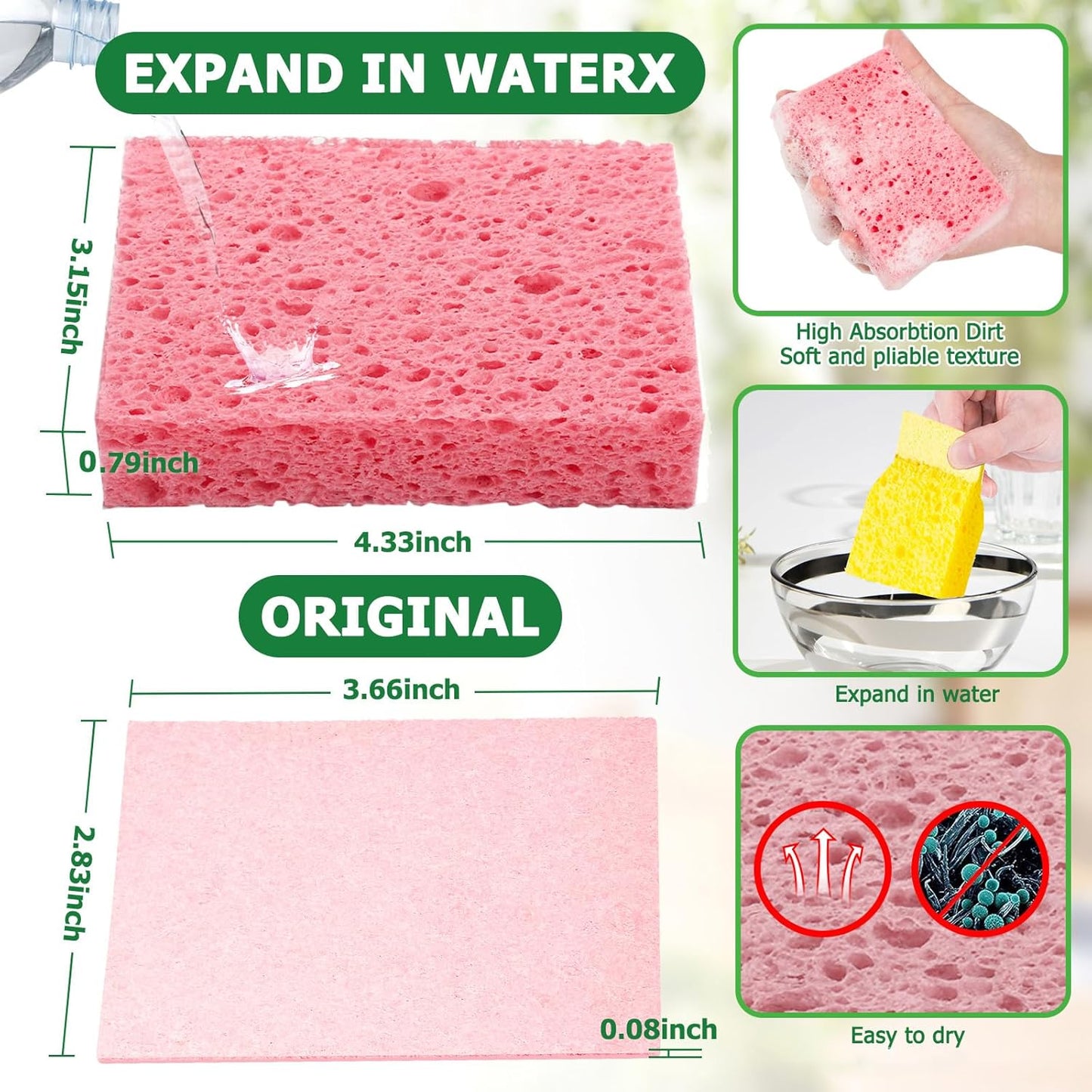 12 Pack Dishwashing Sponges Natural Cellulose Sponges Plant Based Resilient and Reusable Soft Dish Sponges for Washing Dishes DIY Craft Sponge for Fun