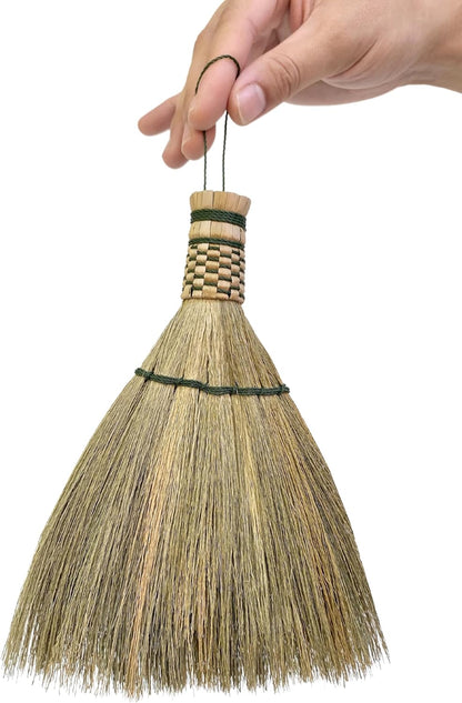 Small Corn Wisk Brush Broom 11 Inch Blue, Red Flagged Indoor Heavy Duty Multi Surface Hard & Soft Floor 100% Handmade(Blue), AW038-AW0038, length 11 Inch, wide 4.5 inch,