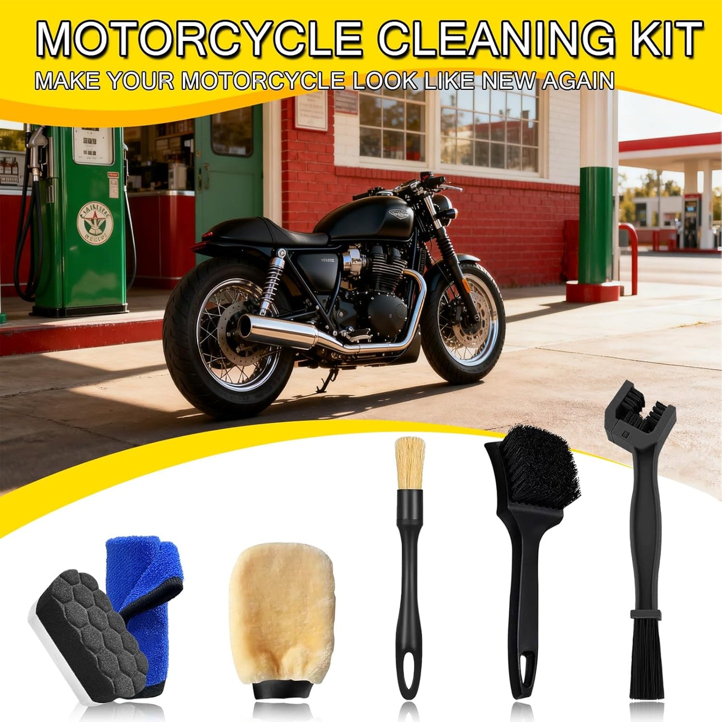 Motorcycle Cleaning Kit, Motorcycle Detailing Wash Kit, Motorcycle Cleaner Brush Tools