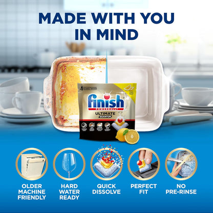 Finish Ultimate Infinity Shine Dishwasher Pods, No Pre-Rinse Dishwasher Detergent Soap Removes Burnt-On Stain, with Protector Shield & CycleSync Technology, Degreasing & Scrubbing Power, 62 Count