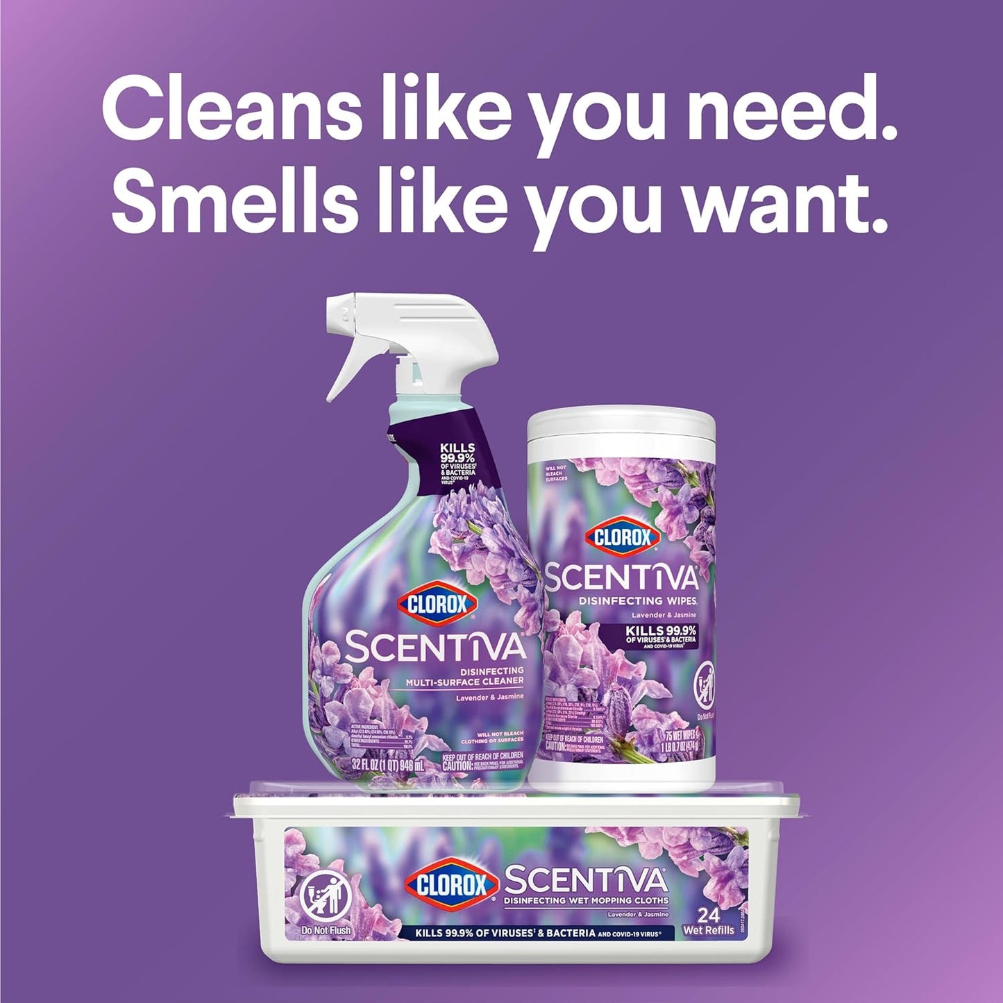 Clorox Scentiva Disinfecting Multi-Surface Cleaner, Lavender and Jasmine, 32 Fl Oz (Pack May Vary)