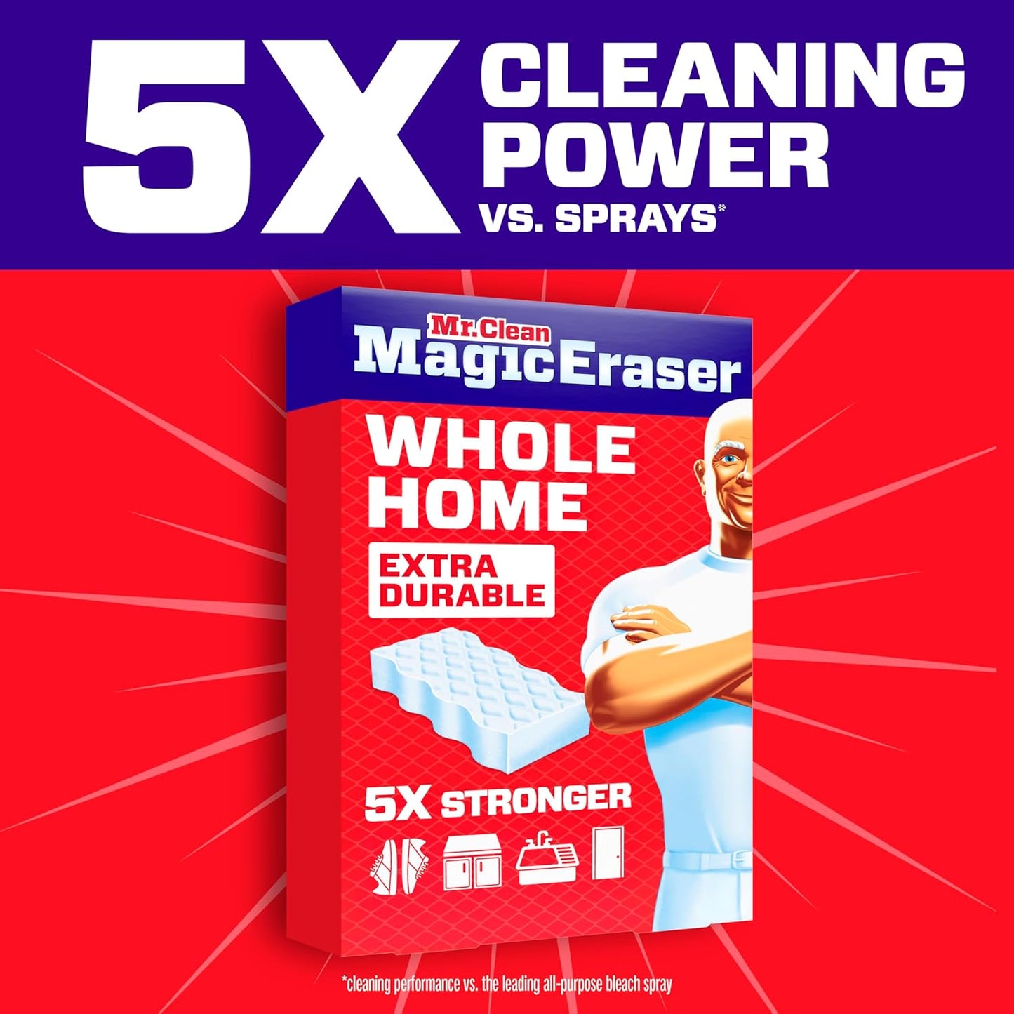 Mr. Clean Magic Eraser Sponge, All Purpose Cleaner, Cleaning Scrubber, Wall, Sneaker, Kitchen, Bathroom, Shower Cleaner, Cleaning Supplies, Melamine Sponge, Cleaning Pads, Extra Durable, 10ct