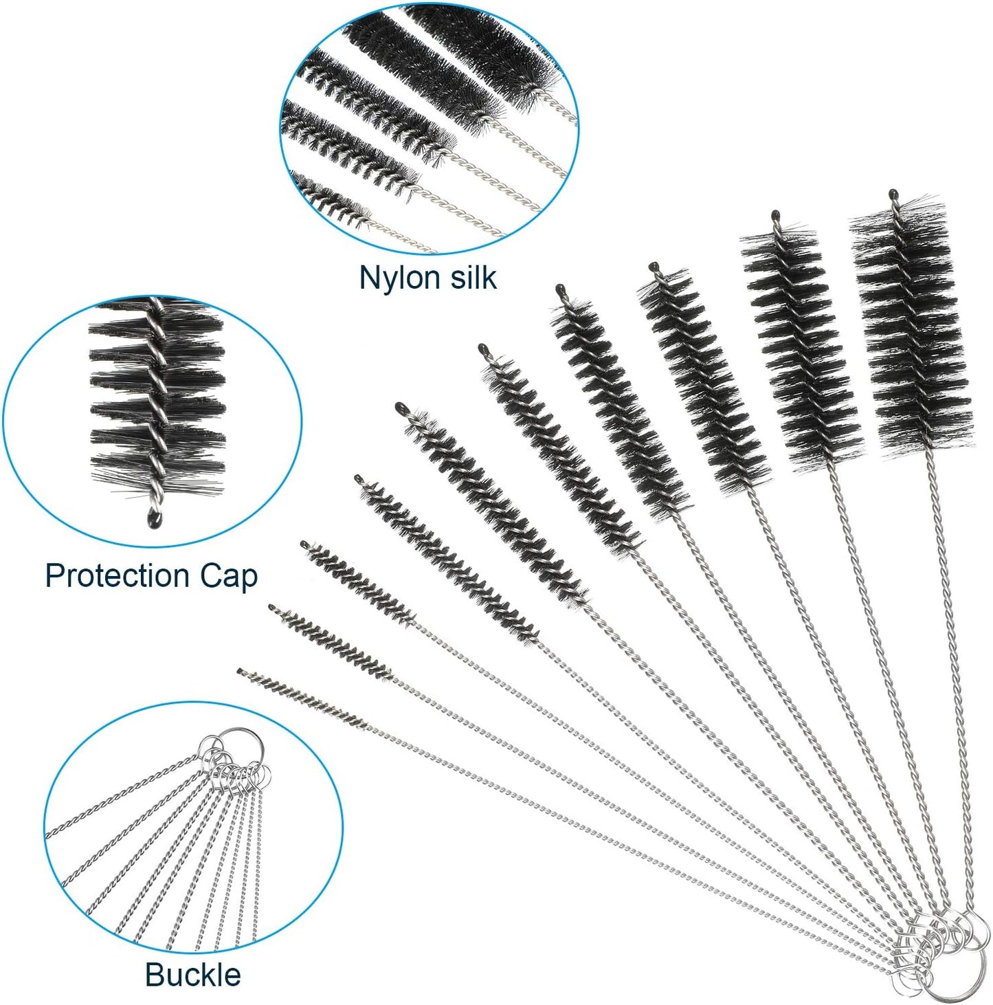 12 Pieces Tube Cleaning Brush Aquarium Filter Nylon Tube Brush Set Flexible Double-Ended Hose Pipe Cleaning Stainless Steel for Fish Tank, Kitchen, Glasses, Drinking Straws, Keyboard