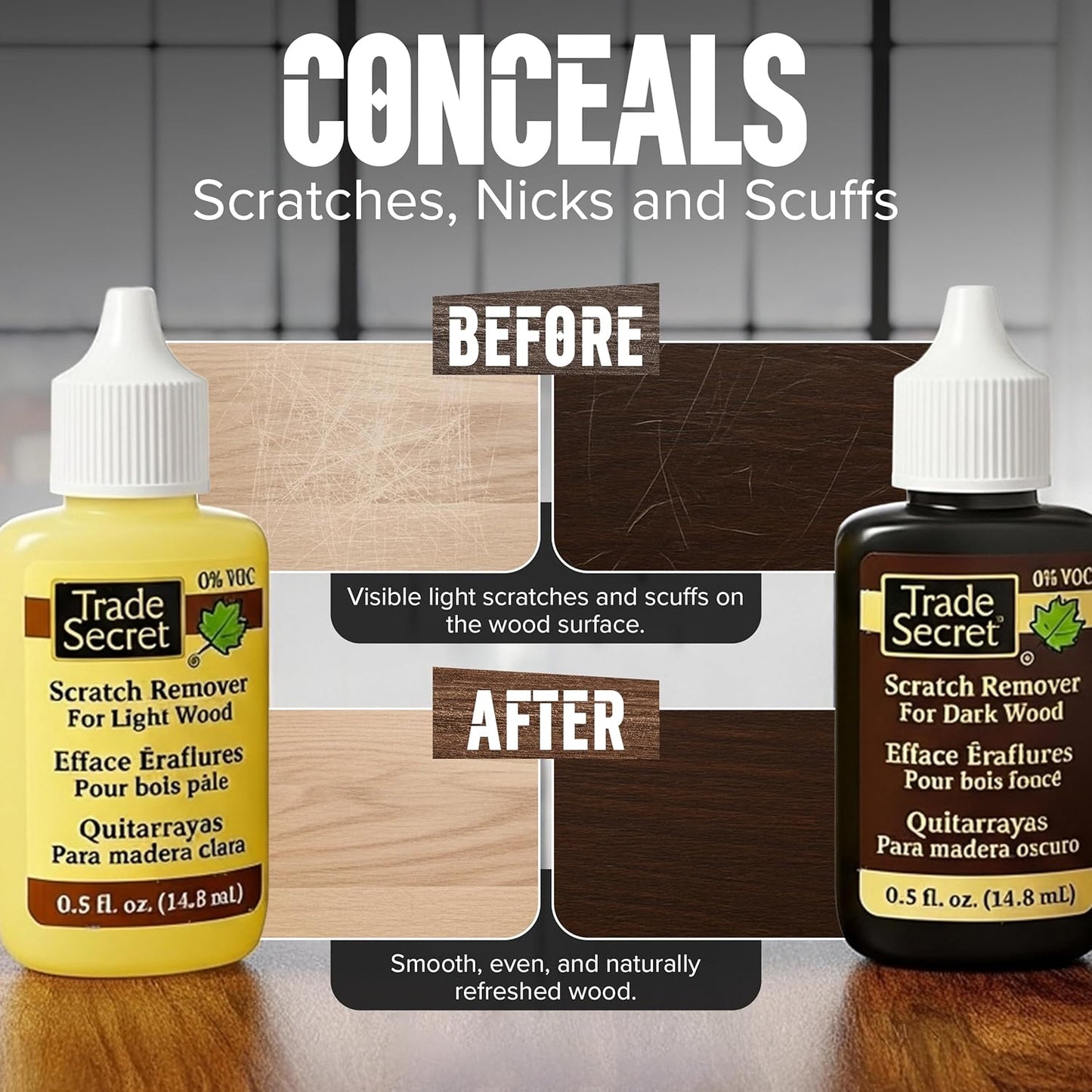 Trade Secret Scratch Concealer for Real Wood Furniture & Floors – Restores Dark Wood Scratch, Covers Nicks, Scuffs & Dogs, Cats Scratches, Marks, Minor Defects