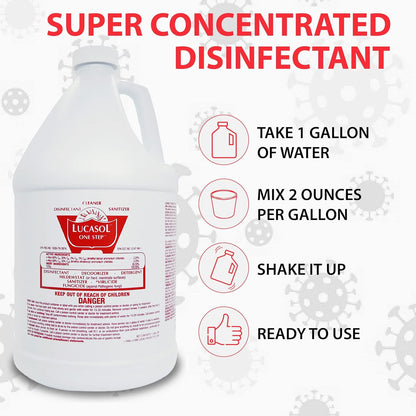 Lucasol One Step Disinfectant, 32 Fl Oz Disinfectant & 24 Oz Empty Refillable Spray Bottle Combo. Multi Purpose Cleaner Spray For Hospitals, Schools, Salons, Household Cleaning And More