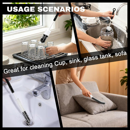 Bottle Cleaning Brush Set - Long-Handled Flexible Brush Head, with Bottle Neck Thread Gap Brush, for Cleaning Narrow Neck Water, Beer, Wine, Baby Bottles, Pipes, Tubes, Hoses, and Flasks