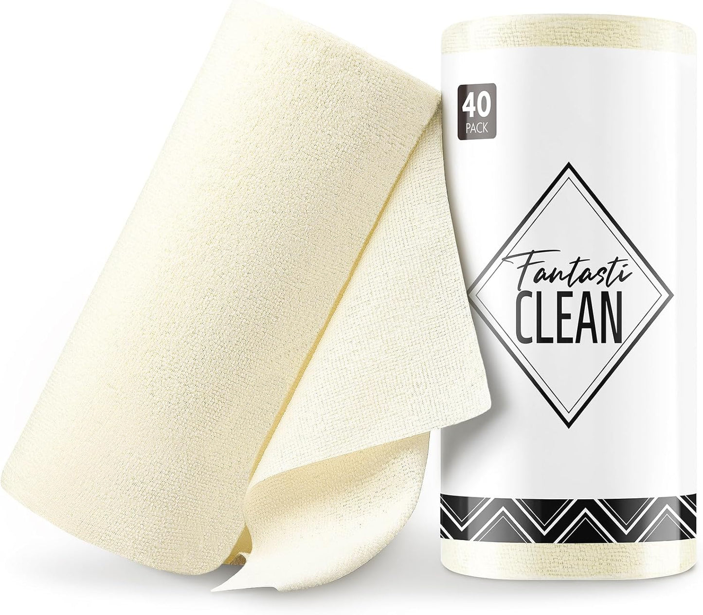 Fantasticlean Microfiber Cleaning Cloth Roll -40 Pack, Tear Away Microfiber Towels, 12" x 12", Reusable, Washable, Scratch Free, Ultra Absorbent Dishcloth for All-Around Cleaning Supplies (White)