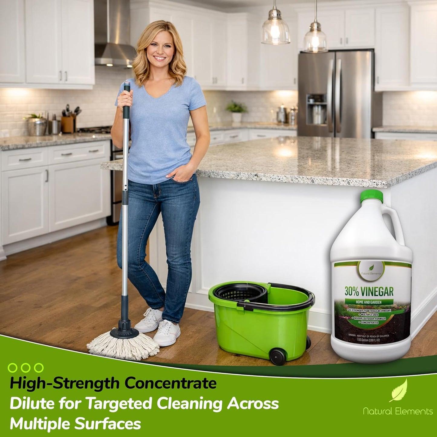 Natural Elements 30% Vinegar | Home & Garden | 6X Cleaning Power | Multiple Uses | 1 Gallon