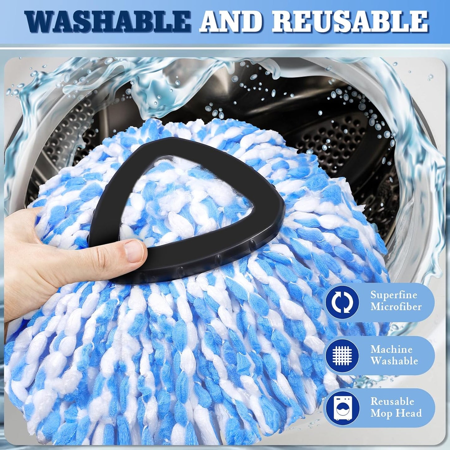 4 Packs Spin Mop Replacement Heads Compatible with Ocedar RinseClean 2-Tank System, 30-58" Mop Handle,Mop Scrub Brush and Base Combo Set,Mopping Refills Easy to Replace and Cleaning