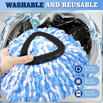 4 Packs Spin Mop Replacement Heads Compatible with Ocedar RinseClean 2-Tank System, 30-58" Mop Handle,Mop Scrub Brush and Base Combo Set,Mopping Refills Easy to Replace and Cleaning