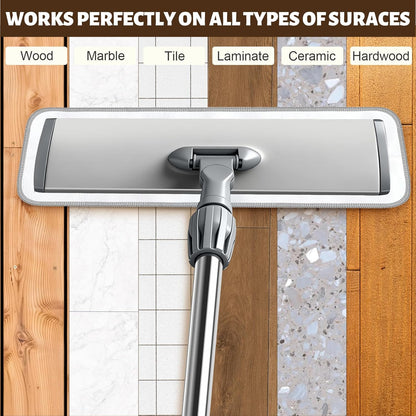 17.7" Microfiber Mop for Floor Cleaning, 59in Long Adjustable Stainless Steel Handle, 360° Rotating Large Flat Mops, 4 Washable Pads for Dry & Wet Cleaning for Hardwood, Vinyl, Laminate, Grey