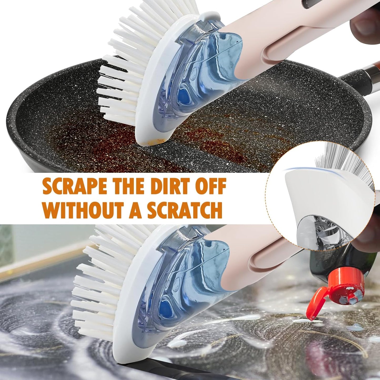 Soap Dispensing Replacement Dish Brush Storage Set with 2 PCS Brush Refills & Holder - RIMAY Dispenser Scrub Cleaning Scrubber Kitchen Dishwashing Dish Wand Handle for Dishes/Pans/Pots/Sink(Black)