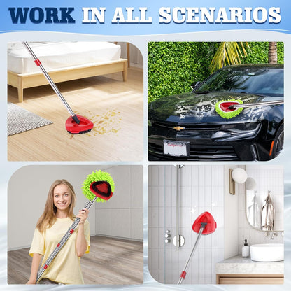 4 Packs Spin Mop Replacement Heads Compatible with Ocedar RinseClean 2-Tank System, 30-58" Mop Handle,Mop Scrub Brush and Base Combo Set,Mopping Refills Easy to Replace and Cleaning