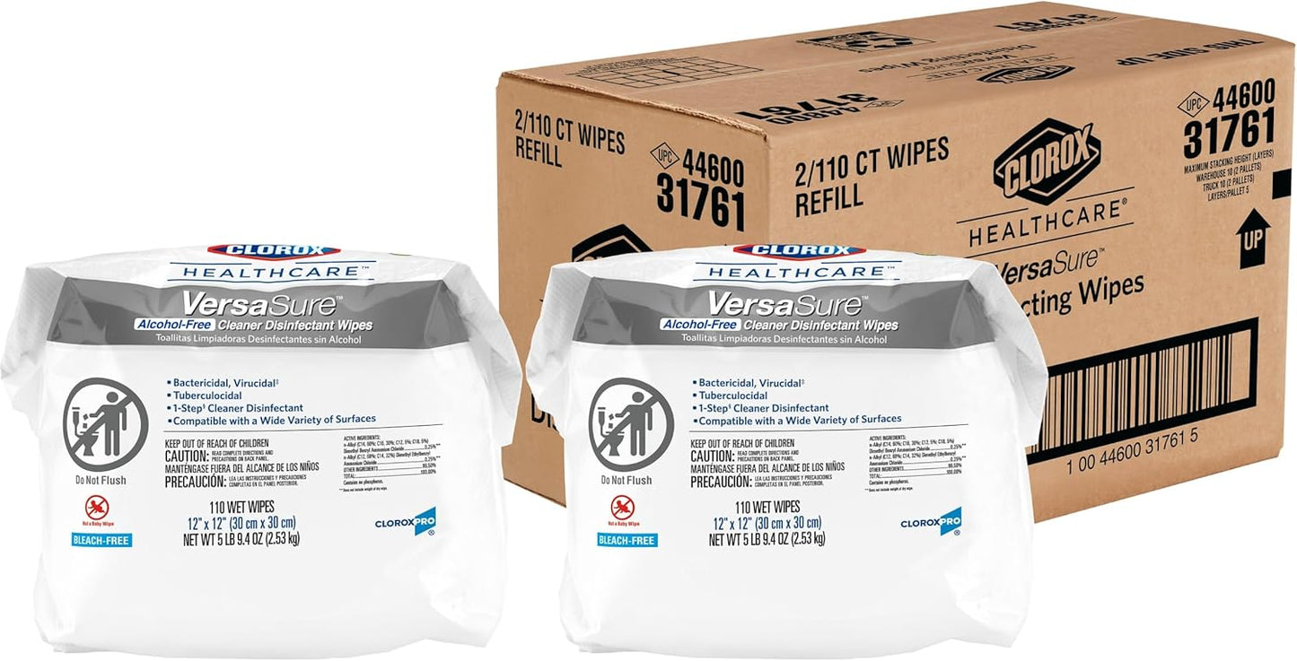 Clorox Healthcare VersaSure Cleaner Disinfectant Wipes, 110 Count Refill, 2 Refills/Case