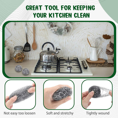 Yinkin 100 Pieces Stainless Steel Scrubber Bulk Steel Wool Scrubber Metal Sponge Wire Scouring Pad Heavy Duty Clean Dish Pot Pan and Oven for Kitchen, Bathrooms, and More