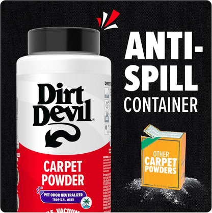 Dirt Devil Carpet Powder, 32 oz, Room Refresher and Odor Eliminator, Spring Meadows Scent, Vacuum Cleaner Safe, For Use on Carpets, Rugs, Upholstery and More, Carpet Freshener Powder for Home Use