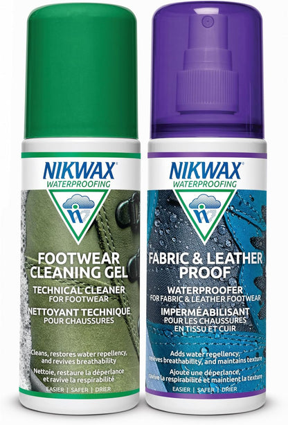 Nikwax Fabric & Leather Footwear Cleaning and Waterproofing Duo-Pack, 125ml, Spray On, Restores DWR Water Repellency, Shoe Care, Boot & Footwear Cleaner, Rain Protection, Safe for Gore-Tex
