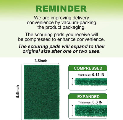UNIMADE Heavy Duty Scouring Pad, 96Pcs Household Scour Pad for Kitchen, Garage and Outdoors, Reusable Dish Scrubber Pads for Pan and Metal Grill - Green
