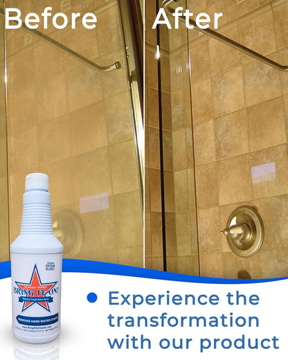 Bring It On Cleaner Hard Water Stain Remover 16 oz | Glass, Soap Scum Remover for Shower Glass, Fiberglass, Windows, Tile and Grout Cleaner, and Includes Scrubbing Drill Pads