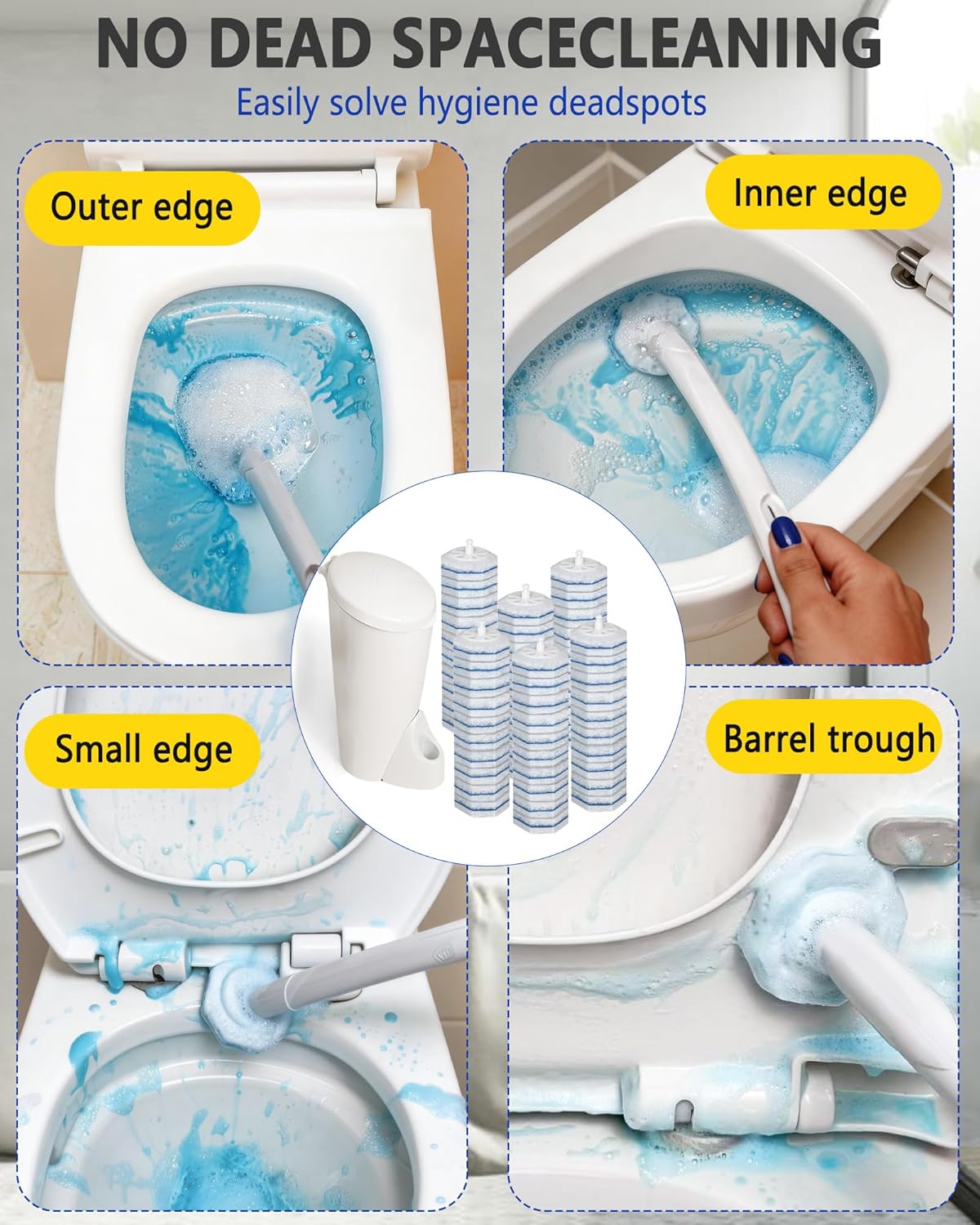 60 Count Disposable Toilet Bowl Wand Refills Compatible with Clorox Toilet Wand, Powerful Foaming Cleaner Brush Heads for Deep Cleaning & Stain Removal