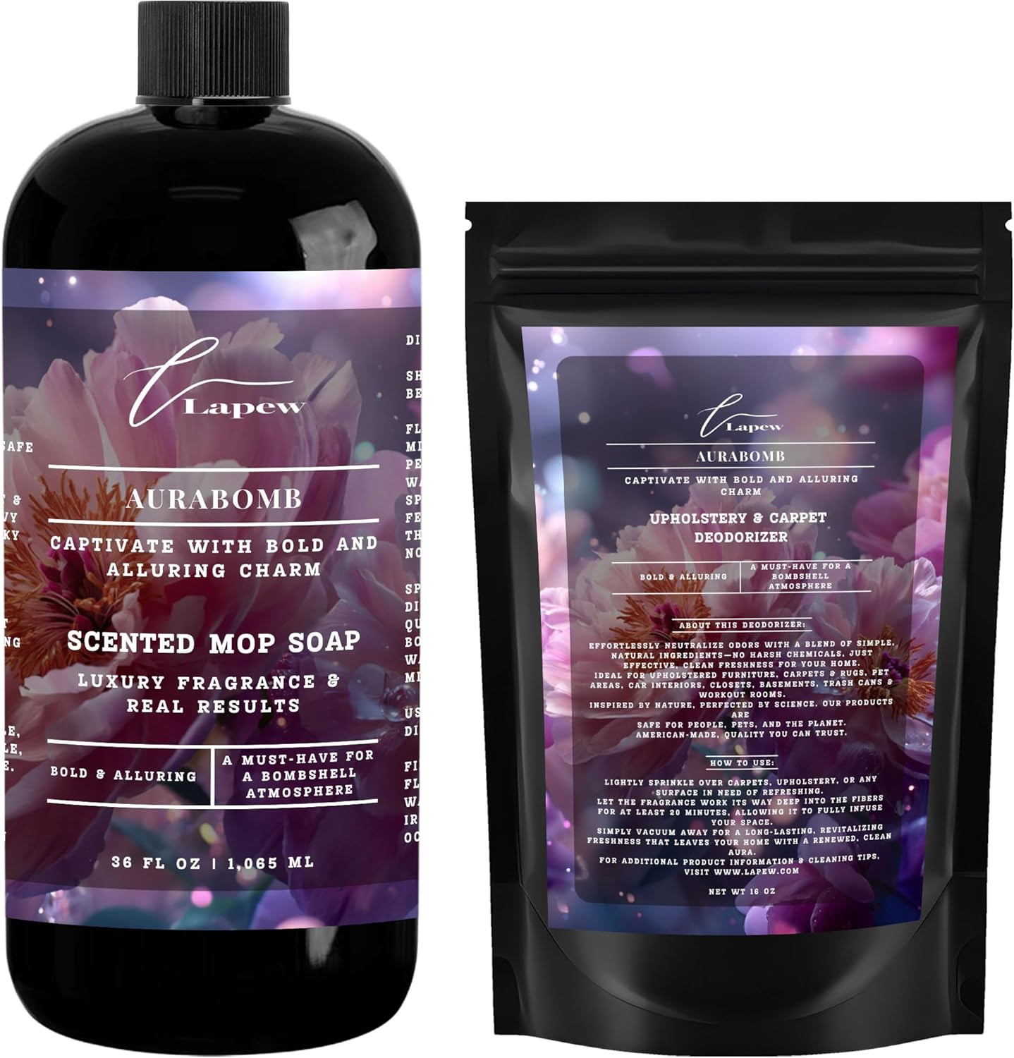 Lapew Black Sea Scented Cleaning Bundle | Carpet Deodorizer Powder (16 oz) & Mop Soap Concentrate (36 oz) | Pet-Friendly Odor Eliminator - Colors B