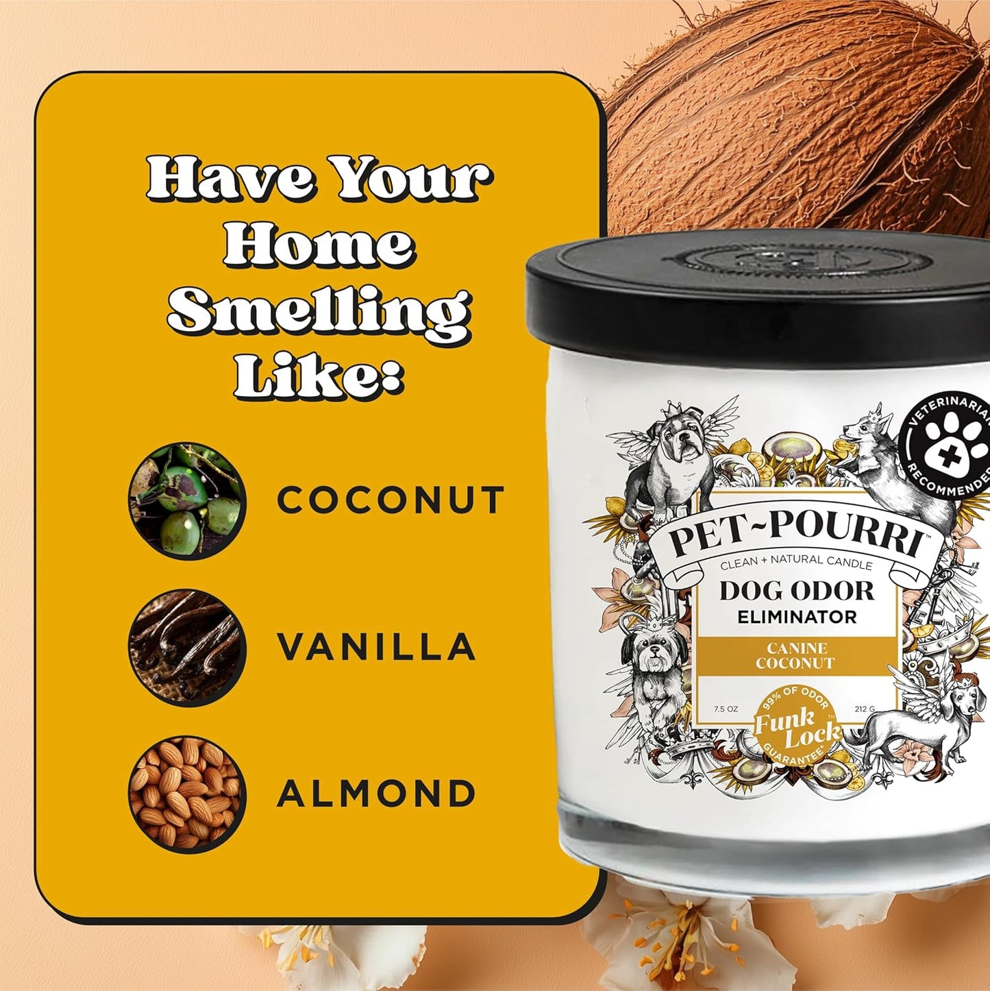 Pet-Pourri Pawsitively Fresh Pet Odor Deodorizer Candle, Burns Up to 45 Hours, Aromatherapy & Air Freshener with Essential Oils, Plant Based Ingredients & Wax, Vet Approved, Jasmine Pear Scent