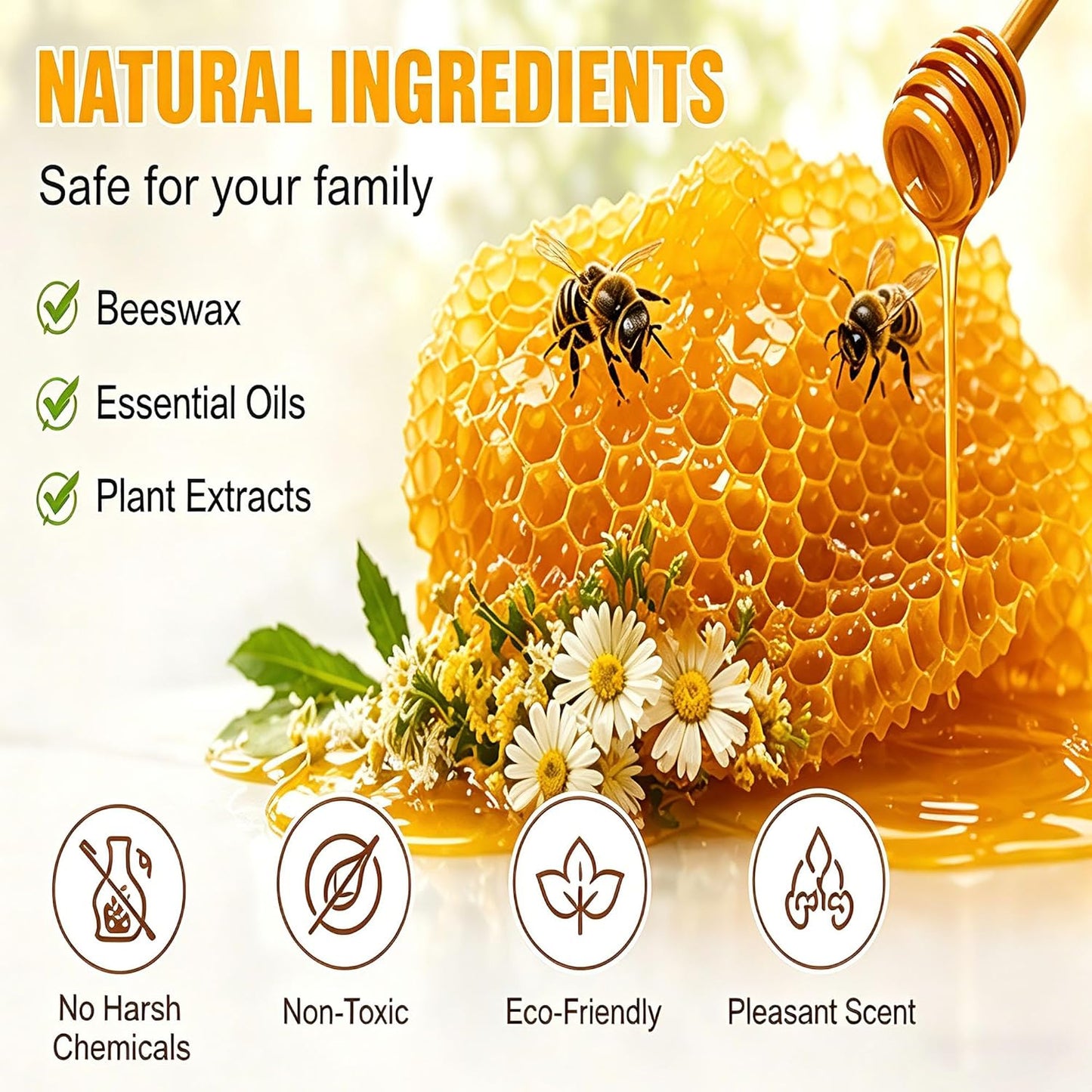 Beeswax Wood Polish for Dull Furniture Care, Non-greasy Wood Cleaner & Shine Enhancer, Easy Spray & Wipe for Cabinets, Tables & Finished Wood Surfaces (1 pcs)