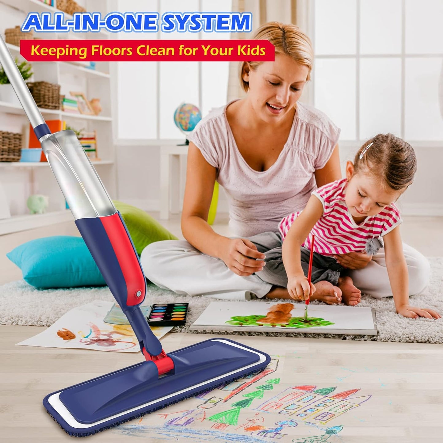 Spray Wet Mops for Hardwood Floor Cleaning: MEXERRIS Floor Mop with 5 Washable Pads for Swiffer Powermop & 2 Refillable Bottles - Home Commercial Dust Dry Mops for Wood Laminate Vinyl Tiles Ceramic