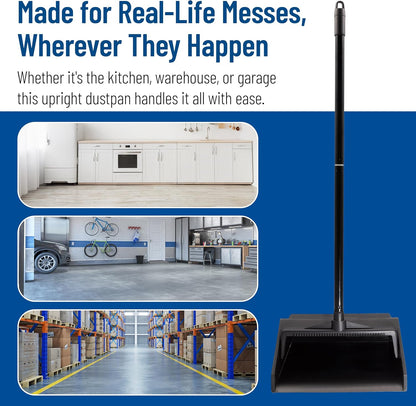 Carlisle FoodService Products Duo-Pan Upright Dust Pan and Broom Set, Essential Cleaning Tools for Home and Commercial Use, 36" Handle, 1 Count, Black