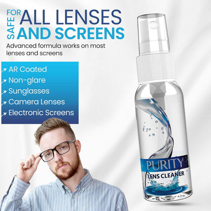 Purity Eyeglass Lens Cleaner Kit - 2 x 8oz and 1 x 2oz Lens Cleaner Spray Bottle + 2 Microfiber Cleaning Cloths - Safe for All Lenses (AR Coated Included), Eyeglasses and Screens - Clear