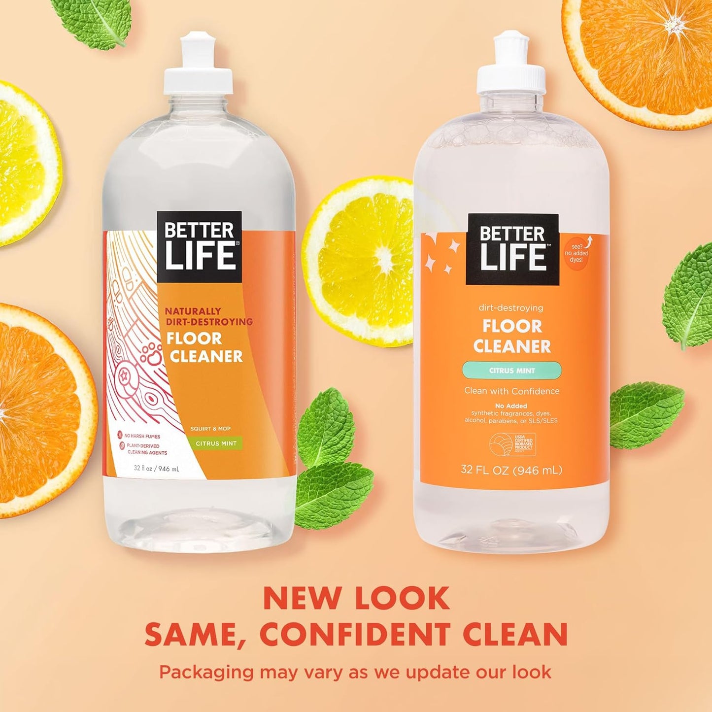 Better Life Floor Cleaner - Liquid Multipurpose Cleaner for Wood, Tile, Laminate, Vinyl, Bamboo - Hardwood Floor Cleaner for Mopping - Citrus Mint, 32 Fl Oz (Pack of 2)