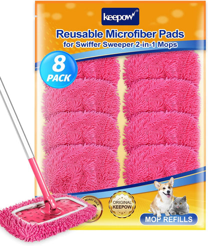 KEEPOW Reusable Microfiber Mop Pads Compatible with Swiffer Sweeper, Dry Sweeping Cloths, Washable Wet Mopping Cloth Refills for Hardwood Floor Cleaning, 6 Pack