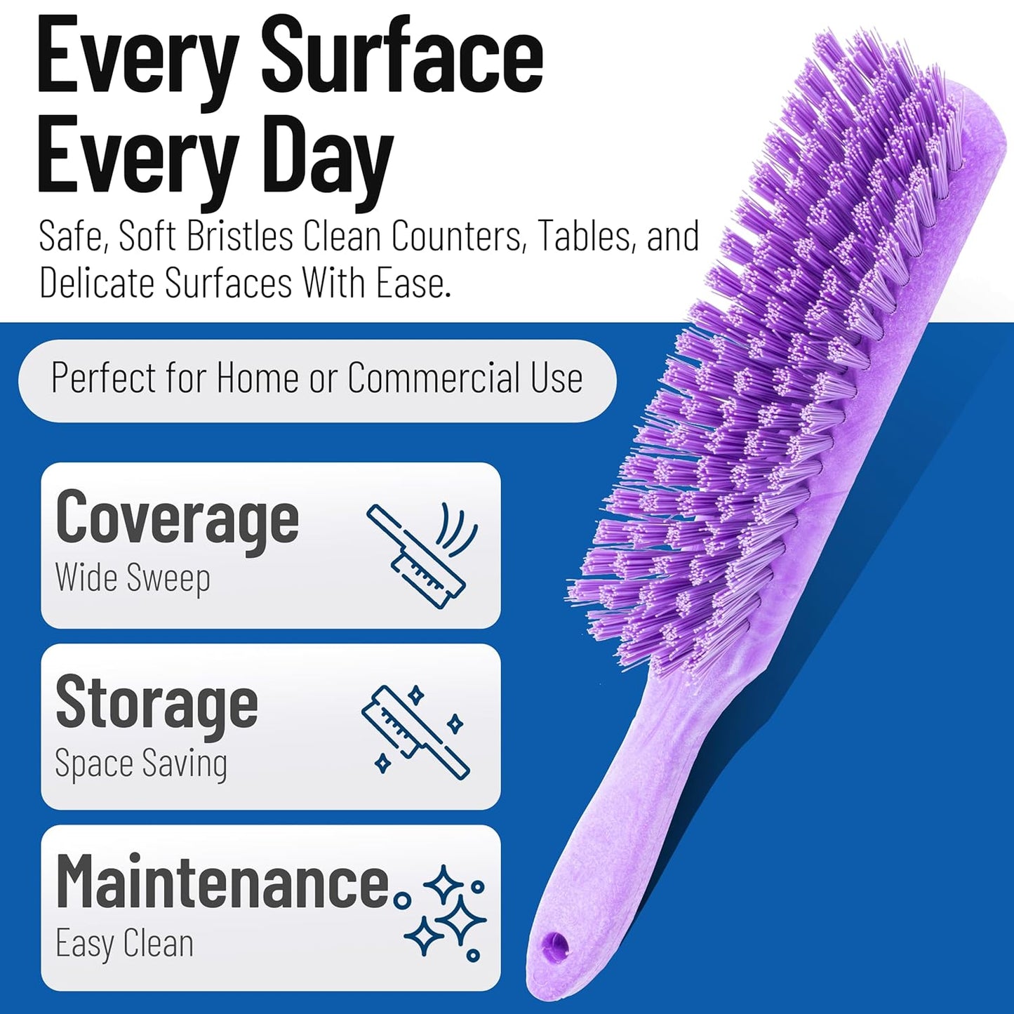 SPARTA Handheld Soft Counter Brush 8 Inch Bristle Span, Multi-Use Dust Brush with 5 Inch Handle for Tables, Countertops, and Delicate Surfaces, Polyester, Orange