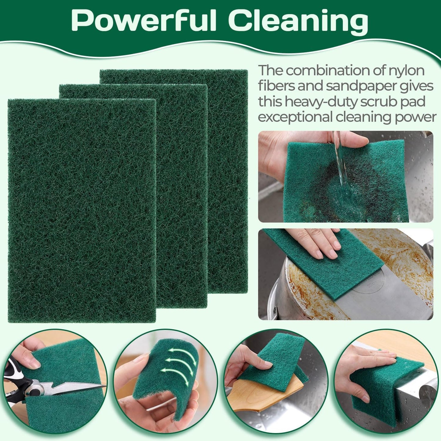 Heavy Duty Scouring Pad 10Pcs Scouring Pads Green Scrubbing Pads for Heavy Duty Cleaning Scrubbing Pads for Kitchen Bathroom Household Cleaning Dish Scrubber Scrubbing Sponges