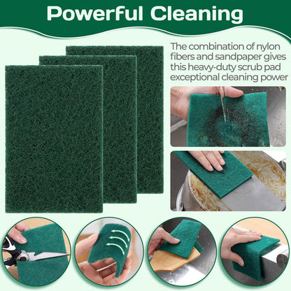 Heavy Duty Scouring Pad 10Pcs Scouring Pads Green Scrubbing Pads for Heavy Duty Cleaning Scrubbing Pads for Kitchen Bathroom Household Cleaning Dish Scrubber Scrubbing Sponges