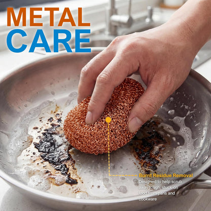 PAMI Heavy Duty Non Scratch Copper Scrubbers for Pots and Pans, Copper Wool Scrubber, Reusable Scouring Pads, Pack of 4