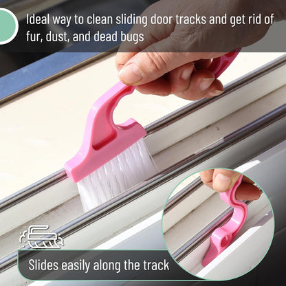 Slick- Window Track Cleaning Brush, 2 Pack, Blue Ergonomic Handle, Built-in Scraper, Multipurpose, Window Track Cleaning Tools