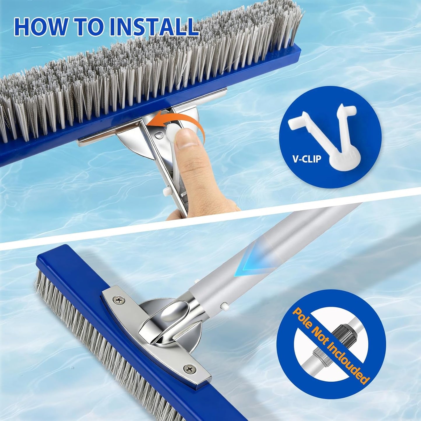 5-Inch Pool Brush Head - Combo Nylon & Stainless Steel Wire Bristles, Heavy Duty Metal Pool Brushes for Extra Scrubbing Power, for Cleaning Inground Pool Tiles, Concrete, Walls, Floor, Steps, Corners