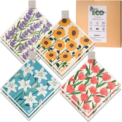 Eulnars Swedish Dishcloths for Kitchen, 8 Pack Reusable Paper Towels with Clips, Non-Scratch Swedish Kitchen Towels, Super Absorbent Cellulose Sponge Cloths, Dishwasher Safe, No Odor