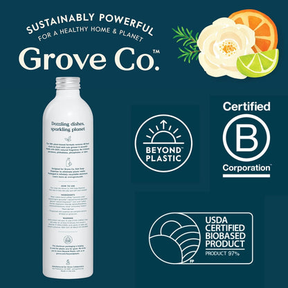 Grove Co. Ultimate Dish Soap Refills (3x16 Fl Oz) Removes 48-hr Stuck-on Food and Grease,Plastic Free Cleaning Products,100% Natural Lemon&Eucalyptus Fragrance,Pack of 1,16.0 Fl Oz,16.0 fluid_ounces