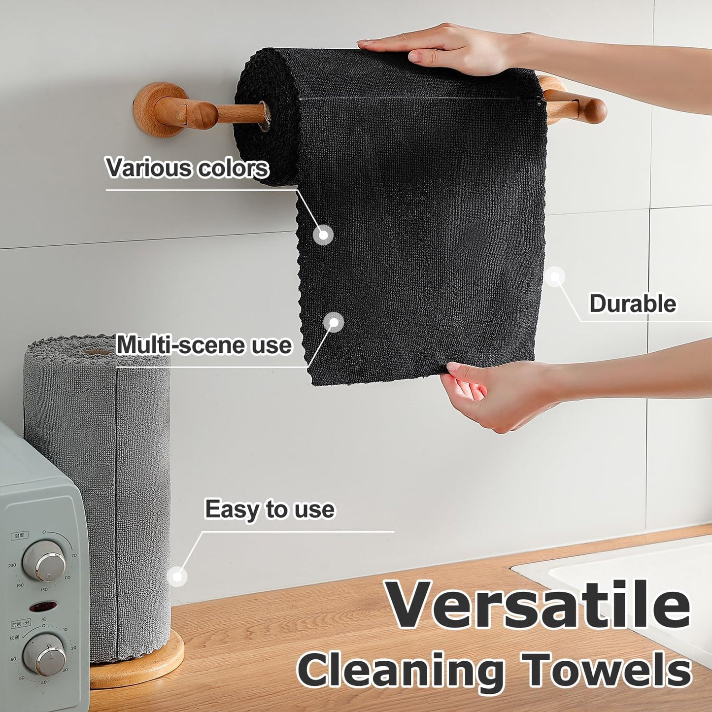80 Pack Microfiber Cleaning Cloth Roll Reusable Paper Towels 12"x12" Tear Away Cloth, Microfiber Towels for Cars, Wash Cloths, Lint Free Dark Grey Rags for House, Kitchen,Window,Cleaning Supplies