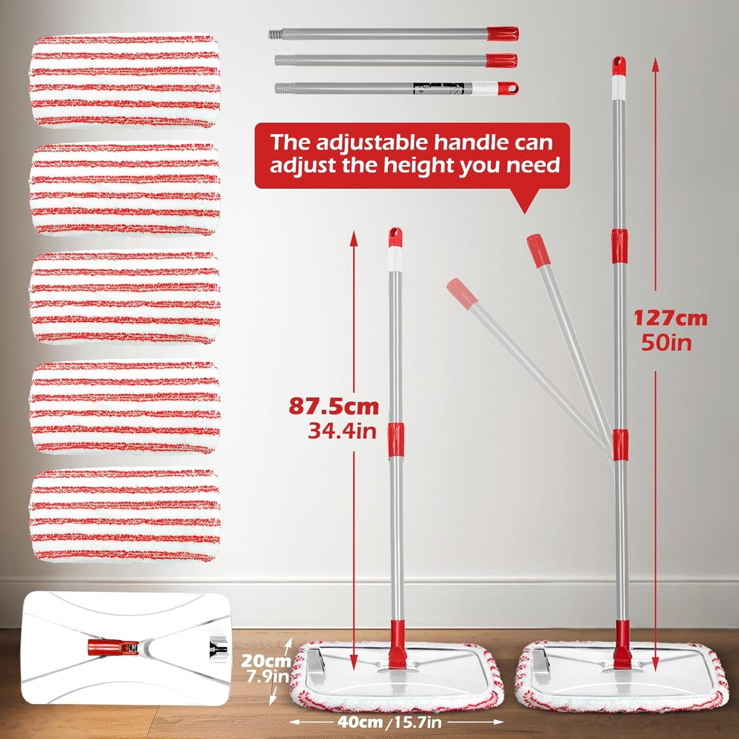 Mops for Floor Cleaning, Masthome Flat Dust Mop with 4 Reusable Pads, 2-Sided Microfiber Dust Mop for Wet & Dry Use, Flat Flip Mops for Hardwood, Laminate, Vinyl,Kitchen, Tile -1 Scraper