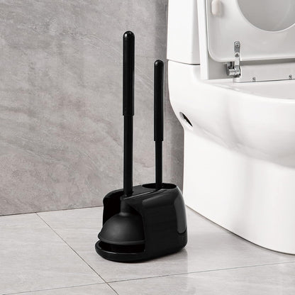 Eyliden Toilet Plunger and Brush Set | 2-in-1 Bathroom Cleaning Tools with Holder | Unclogs Toilets, Deep Cleans Bowls | Compact Caddy Stand | Nylon Bristles, Durable Plastic, Black
