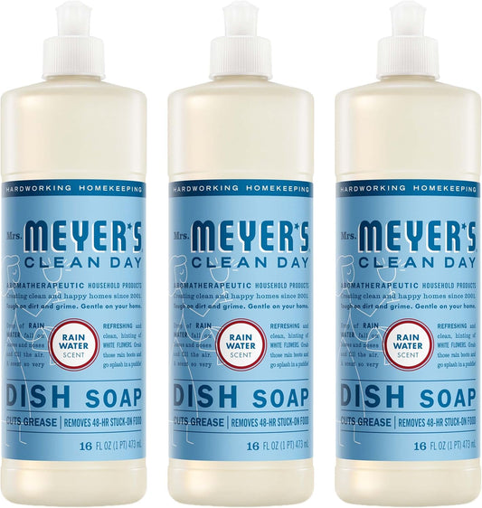 MRS. MEYER'S CLEAN DAY Liquid Dish Soap, Rain Water Scent, 16 Fl Oz Bottle - 3 Pack
