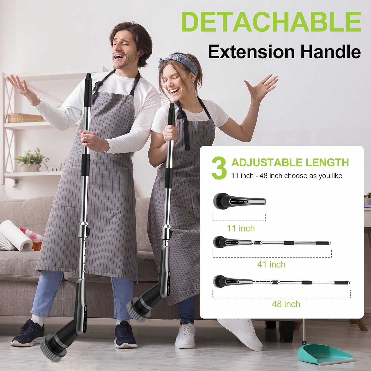 Electric Spin Scrubber, Dreazu IPX7 Shower Scrubber with 7 Replaceable Brush Heads & Retractable Handle, 2-Speed Adjustable Shower Cleaner for Bathroom,Toilet, Bathtub, Kitchen, Tile Floors