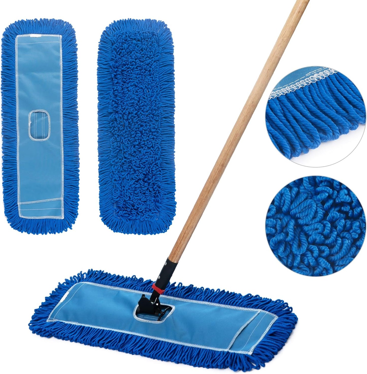 Matthew Cleaning 24'' Industrial Strength Cotton Dust Mop Refill Washable Replacement Heads for Residential & Commercial Use Fit Standard Dust Mop Frames, Hardwood, Laminate, Concrete Floors 3 Pack