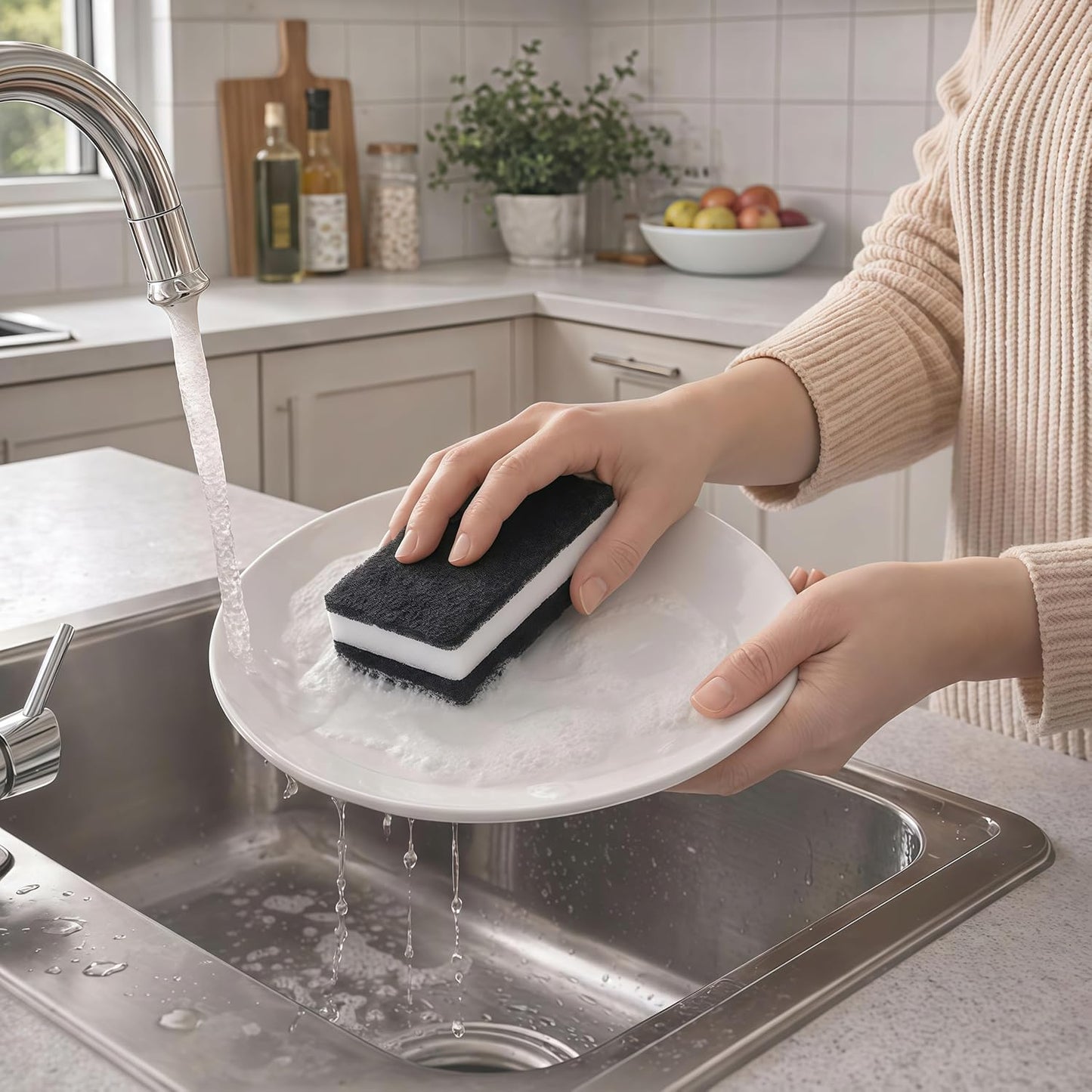 Dish Sponges for Kitchen, Individually Wrapped Dishwashing Sponges, Non Scratch Scrub Sponges for Dishes, Pots, Pans and Sink, Multipurpose Cleaning (Black and White)