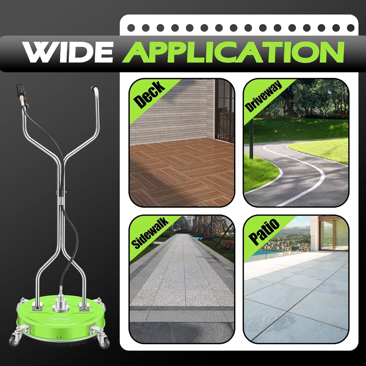 14" Pressure Washer Surface Cleaner with 4 Wheels - Stainless Steel Surface Cleaner for Pressure Washer Attachment for Concrete, Patio, Sidewalk, Deck and Driveways - PWS14