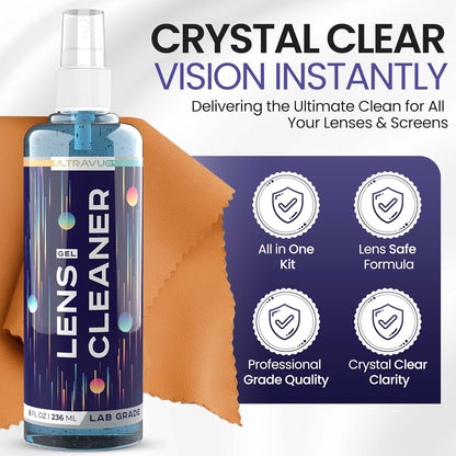 Eyeglass Gel Lens Cleaner Spray Kit - 3 x 2oz Gel Eyeglasses Cleaner Spray Bottle + 2 Microfiber Cloth for Cleaning - Safe for All Lenses (AR Coated Included), Eyeglasses and Screens