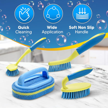KOKSI Cleaning Brush for Bathroom Kitchen Bathtub Toilet Cleaner All Purpose Shower Sponge Scrubbing Brush with Ergonomic Handle